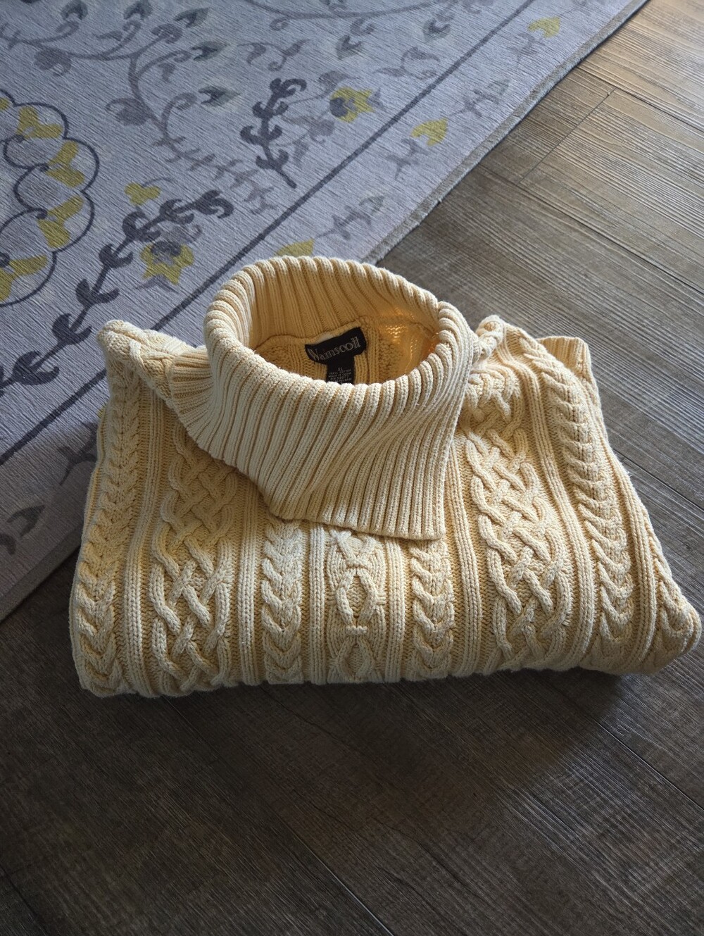 Wainscott 100% Cotton Cable Sweater Butter Cream Color XL